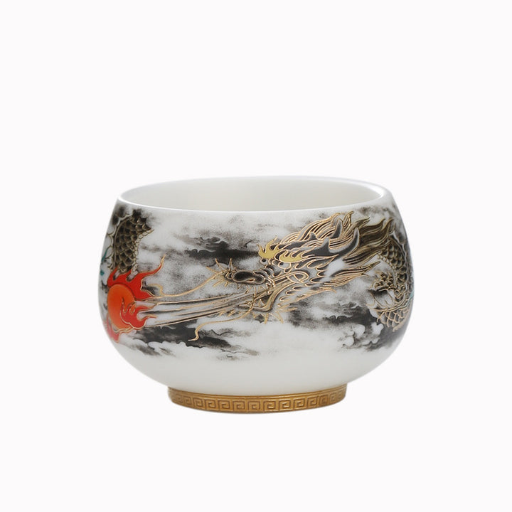 Buddha Stones Drago che gioca con la perla Design Tazza da tè in porcellana bianca Tazza da tè Kung Fu 160ml
