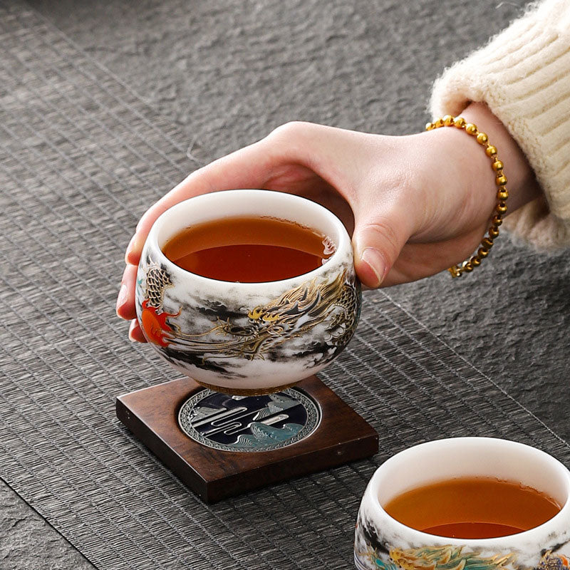 Buddha Stones Drago che gioca con la perla Design Tazza da tè in porcellana bianca Tazza da tè Kung Fu 160ml
