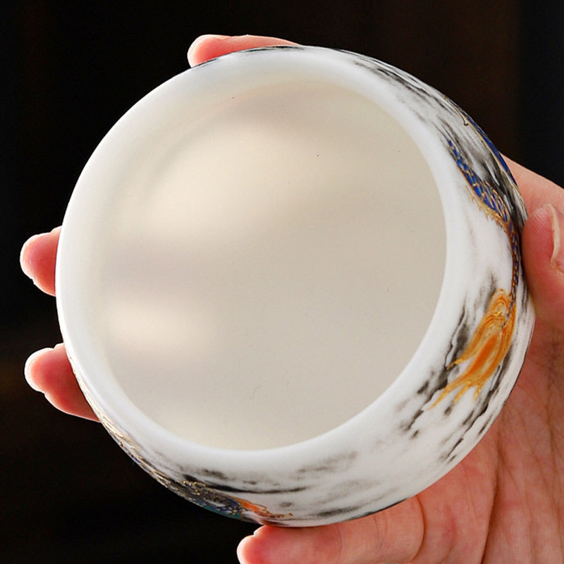 Buddha Stones Drago che gioca con la perla Design Tazza da tè in porcellana bianca Tazza da tè Kung Fu 160ml