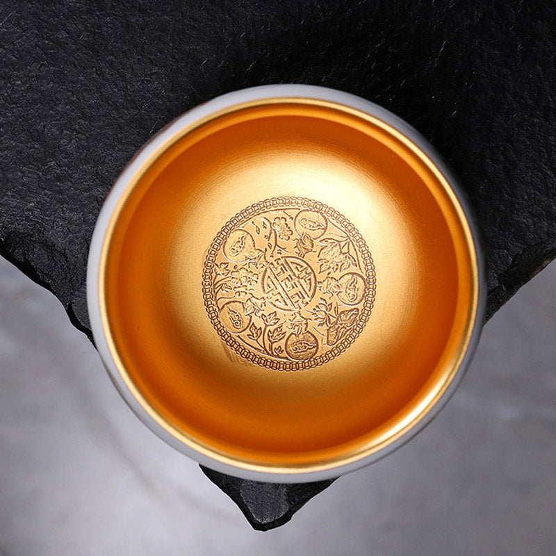 Buddha Stones Drago Zucca Dorata Ceramica Porcellana Bianca Tazza da Tè Kung Fu Tazza da Tè 160ml