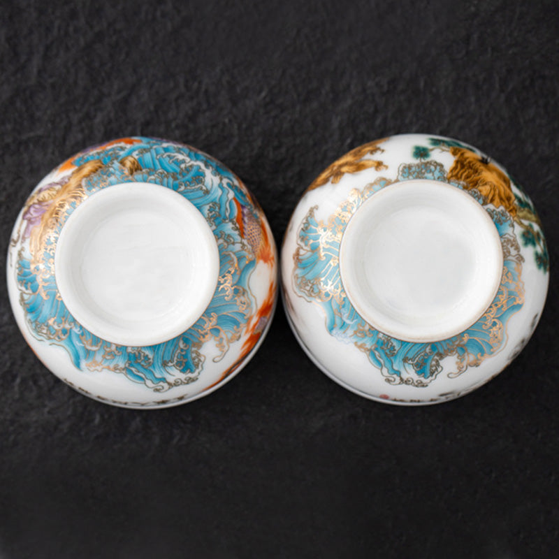 Buddha Stones Aquila reale Drago di buon auspicio Sole Onde dell'oceano Tazza da tè in ceramica dorata Tazza da tè Kung Fu
