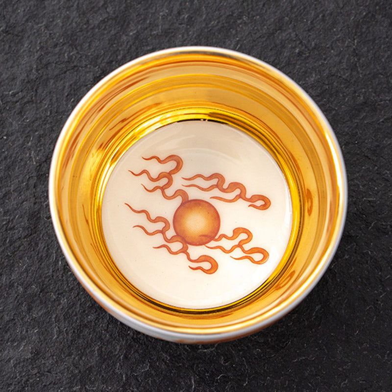 Buddha Stones Drago Fenice Gru Sole Oceano Onde Tazza da tè in ceramica dorata Tazza da tè Kung Fu 170ml