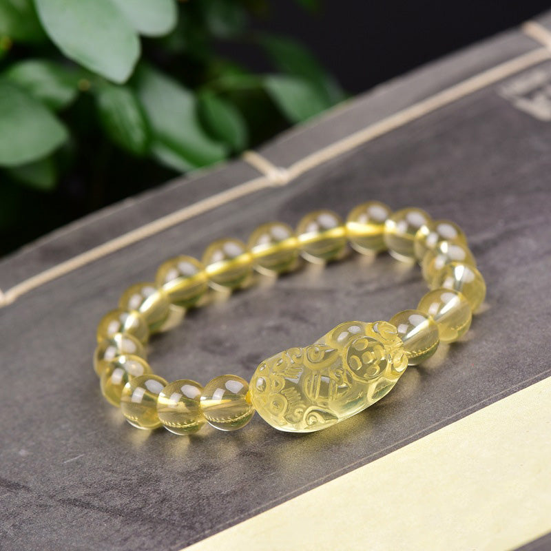 Braccialetto della ricchezza PiXiu Citrine FengShui Buddha Stones - 14 mm (circonferenza del polso 14-16 cm) - image 0