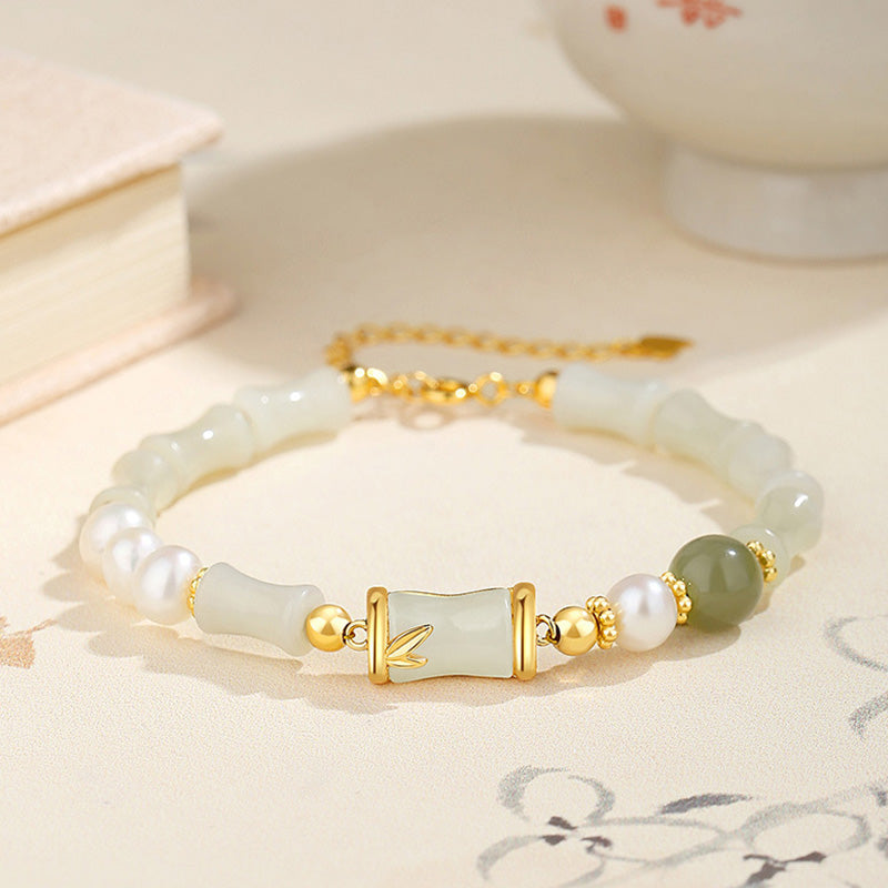 Bracciale Buddha Stones 925 Sterling Silver Hetian Naturale Giada Bianca Bambù Benedizione Fortuna Bracciale - Giada bianca Hetian (Protezione ♥ Felicità) (Circonferenza polso 14-20 cm) - image 0