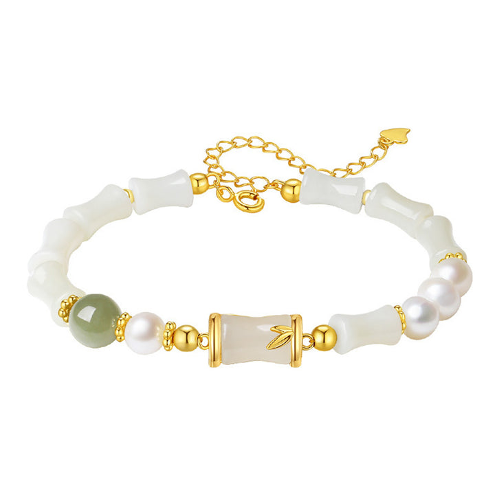 Bracciale Buddha Stones 925 Sterling Silver Hetian Naturale Giada Bianca Bambù Benedizione Fortuna Bracciale - image 12