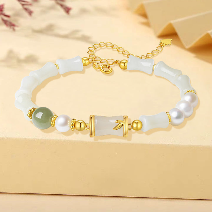 Bracciale Buddha Stones 925 Sterling Silver Hetian Naturale Giada Bianca Bambù Benedizione Fortuna Bracciale - image 5