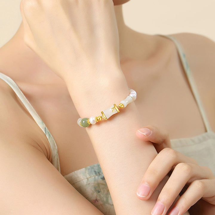 Bracciale Buddha Stones 925 Sterling Silver Hetian Naturale Giada Bianca Bambù Benedizione Fortuna Bracciale - image 6