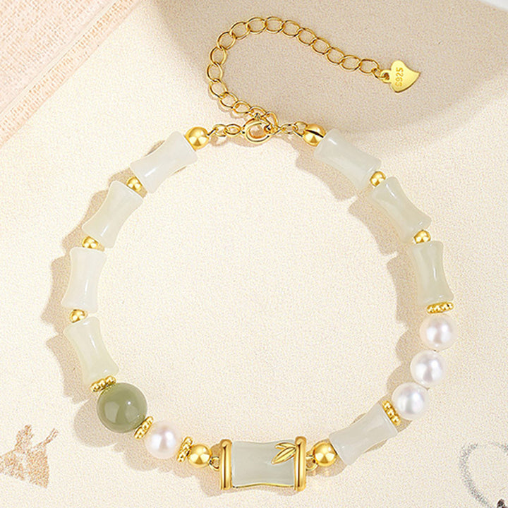 Bracciale Buddha Stones 925 Sterling Silver Hetian Naturale Giada Bianca Bambù Benedizione Fortuna Bracciale - image 3
