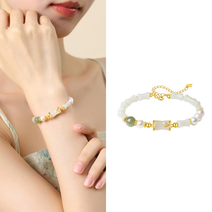 Bracciale Buddha Stones 925 Sterling Silver Hetian Naturale Giada Bianca Bambù Benedizione Fortuna Bracciale - image 8