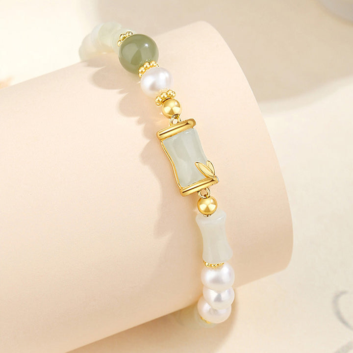 Bracciale Buddha Stones 925 Sterling Silver Hetian Naturale Giada Bianca Bambù Benedizione Fortuna Bracciale - image 2