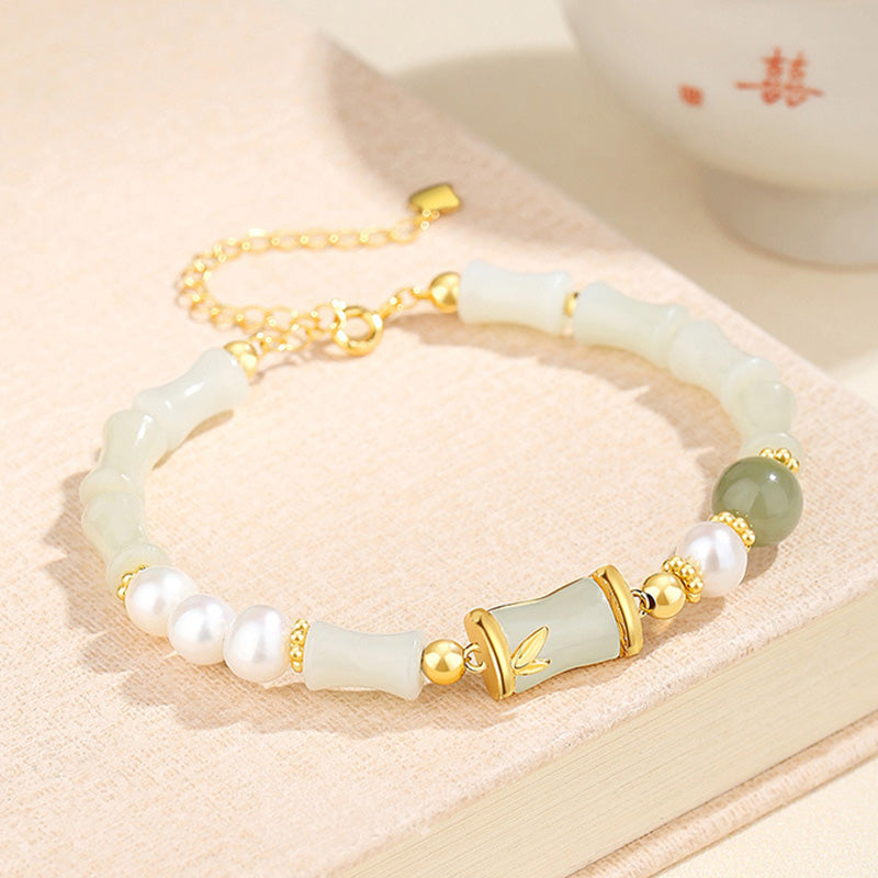 Bracciale Buddha Stones 925 Sterling Silver Hetian Naturale Giada Bianca Bambù Benedizione Fortuna Bracciale - image 1
