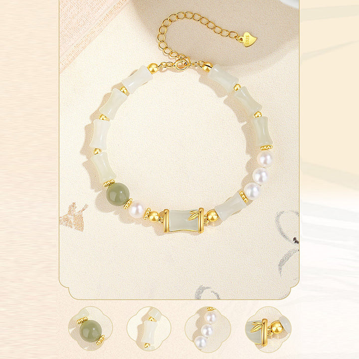 Bracciale Buddha Stones 925 Sterling Silver Hetian Naturale Giada Bianca Bambù Benedizione Fortuna Bracciale - image 10