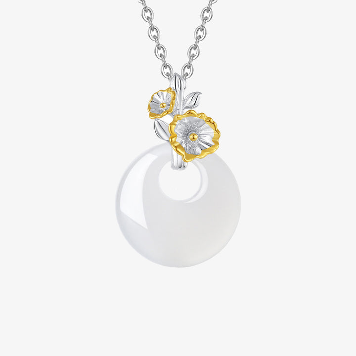 Collana con Buddha Stones in argento sterling 925, ciondolo rotondo in calcedonio con fiori di dodici mesi, armonia - Girasole - image 15