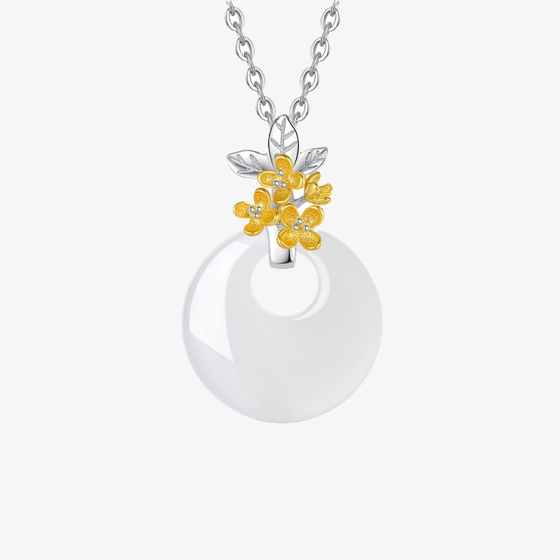 Collana con Buddha Stones in argento sterling 925, ciondolo rotondo in calcedonio con fiori di dodici mesi, armonia - Osmanto - image 17