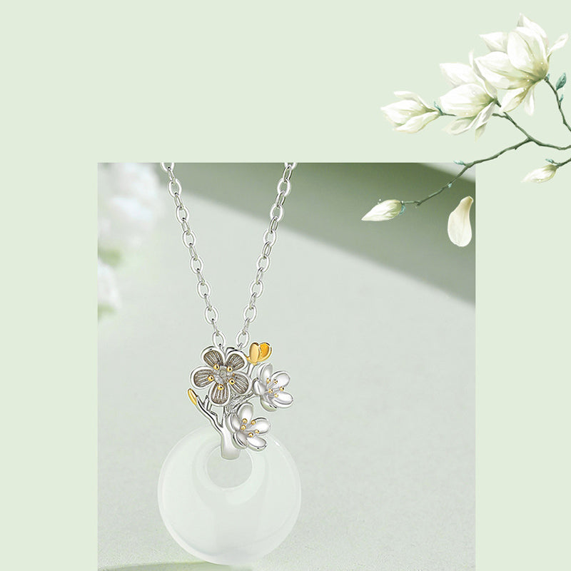 Collana con Buddha Stones in argento sterling 925, ciondolo rotondo in calcedonio con fiori di dodici mesi, armonia - image 4