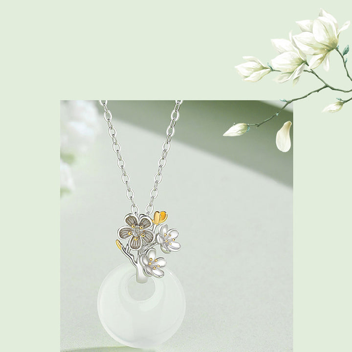 Collana con Buddha Stones in argento sterling 925, ciondolo rotondo in calcedonio con fiori di dodici mesi, armonia - image 4