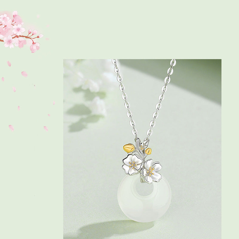 Collana con Buddha Stones in argento sterling 925, ciondolo rotondo in calcedonio con fiori di dodici mesi, armonia - image 6