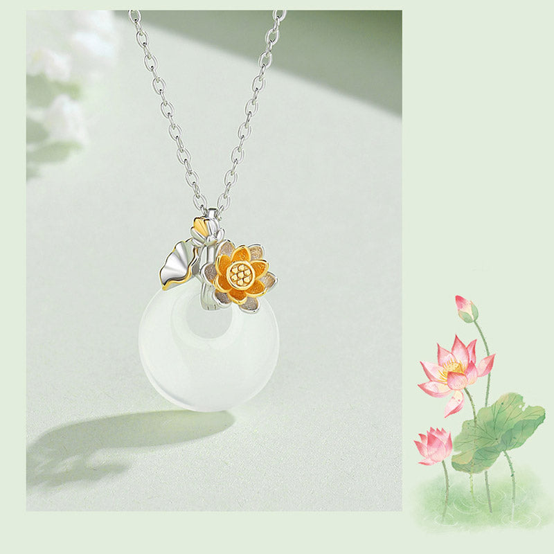 Collana con Buddha Stones in argento sterling 925, ciondolo rotondo in calcedonio con fiori di dodici mesi, armonia - image 14