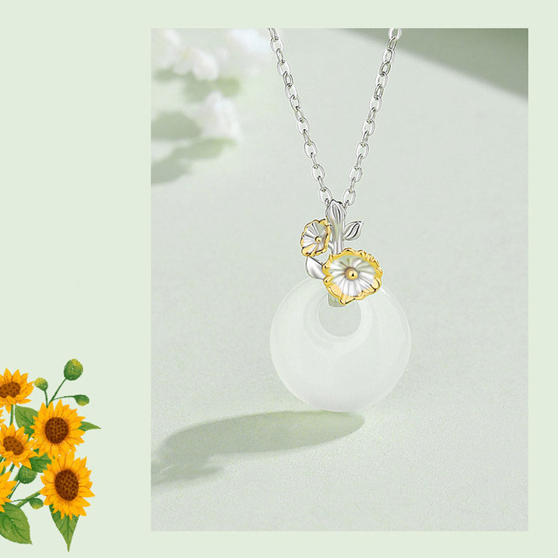 Collana con Buddha Stones in argento sterling 925, ciondolo rotondo in calcedonio con fiori di dodici mesi, armonia - image 16
