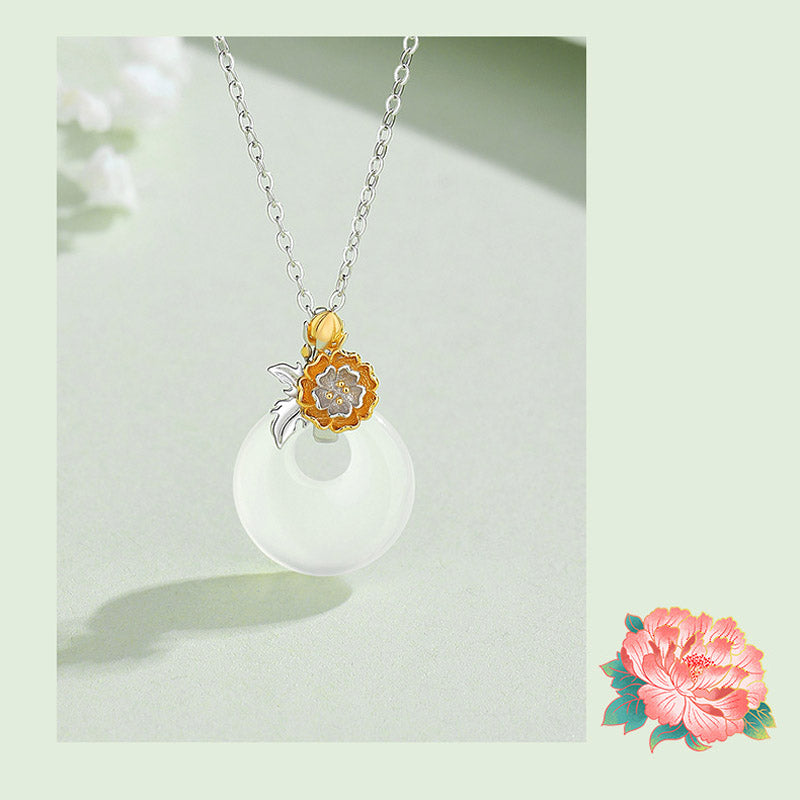 Collana con Buddha Stones in argento sterling 925, ciondolo rotondo in calcedonio con fiori di dodici mesi, armonia - image 24