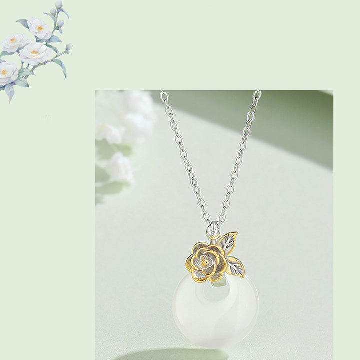 Collana con Buddha Stones in argento sterling 925, ciondolo rotondo in calcedonio con fiori di dodici mesi, armonia - image 26