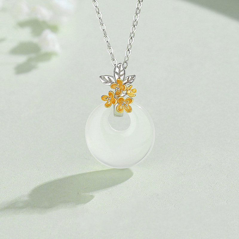Collana con Buddha Stones in argento sterling 925, ciondolo rotondo in calcedonio con fiori di dodici mesi, armonia - image 18