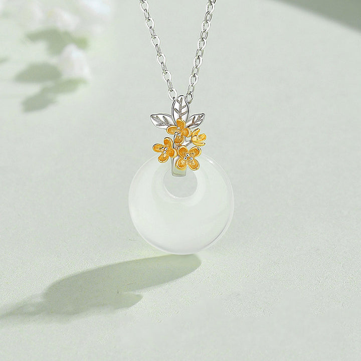 Collana con Buddha Stones in argento sterling 925, ciondolo rotondo in calcedonio con fiori di dodici mesi, armonia - image 18