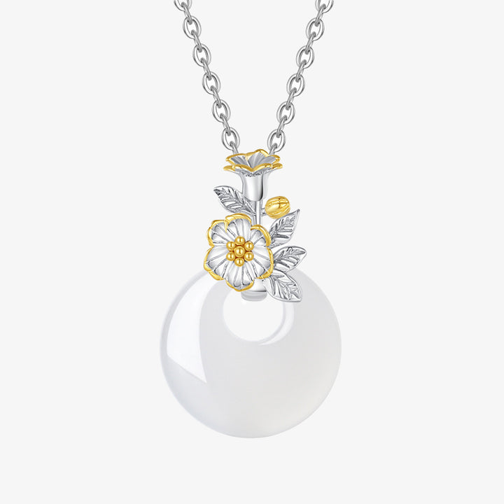 Collana con Buddha Stones in argento sterling 925, ciondolo rotondo in calcedonio con fiori di dodici mesi, armonia - image 12
