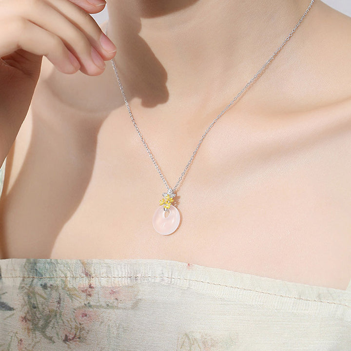Collana con Buddha Stones in argento sterling 925, ciondolo rotondo in calcedonio con fiori di dodici mesi, armonia - image 20
