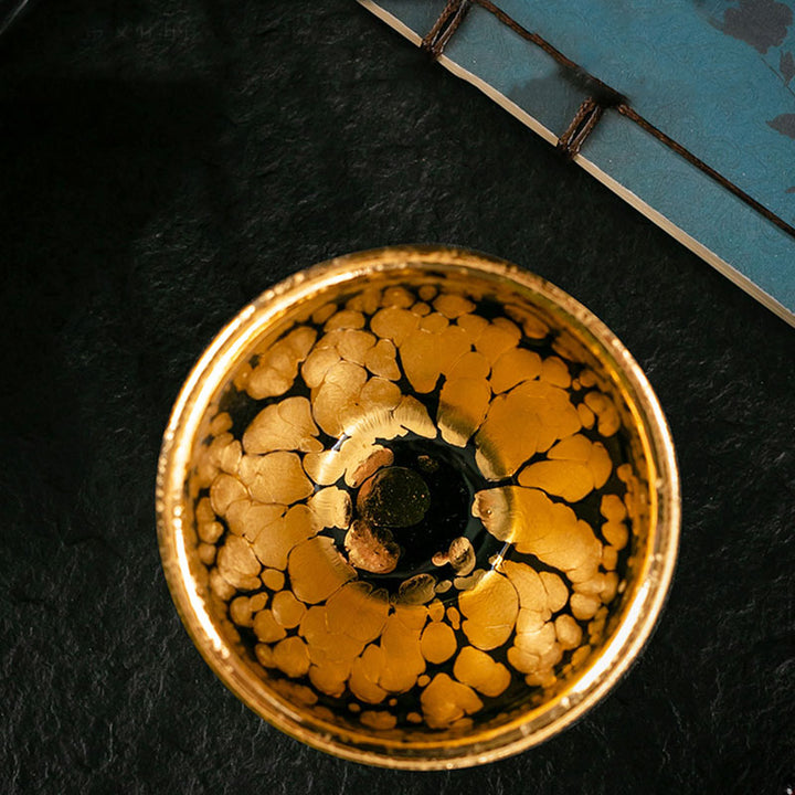 Buddha Stones 24K Gold Spot Pattern Tazza da tè cinese Jianzhan in ceramica Tazza da tè Kung Fu Ciotola con scatola regalo