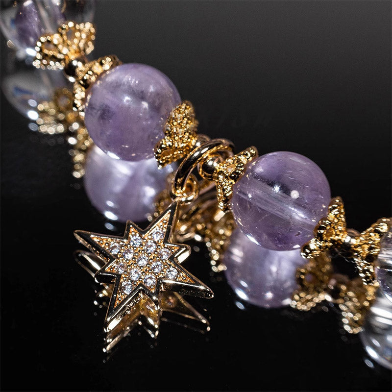 Braccialetto con ciondolo a forma di stella con guarigione della pace interiore in ametista naturale Buddha Stones