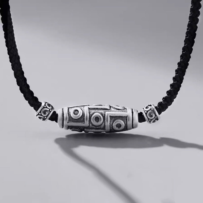 Collana con ciondolo in corda di protezione con motivo a nove occhi Dzi in argento sterling 999 Buddha Stones - Argento Sterling 999 e corda - image 0