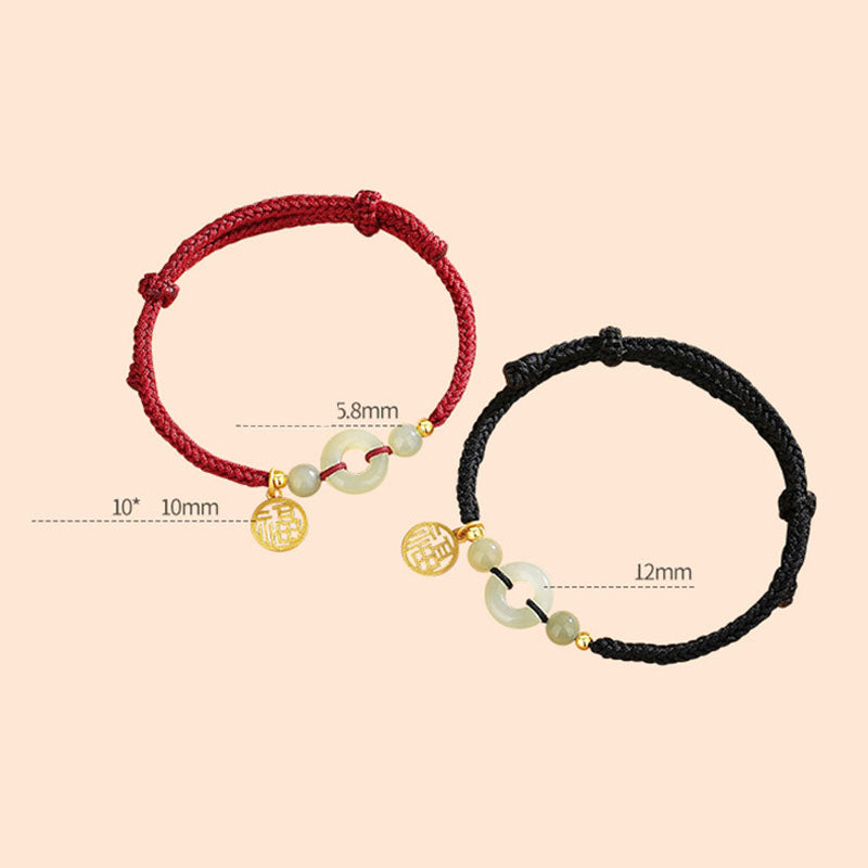 Braccialetto dell'abbondanza con ciondolo a forma di carattere Fu, fibbia della pace in argento sterling 925 con Buddha Stones e giada di Hetian - image 7