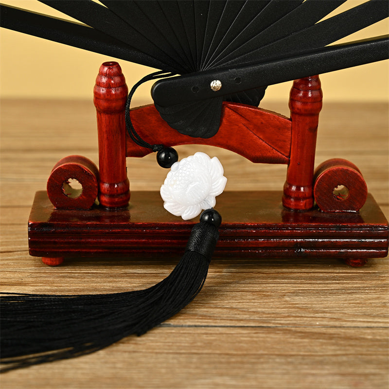 Buddha Stones Drago Fenice Tigre Gru Aquila Lupo Koi Pesce Ventaglio pieghevole portatile Ventaglio con nappa di loto