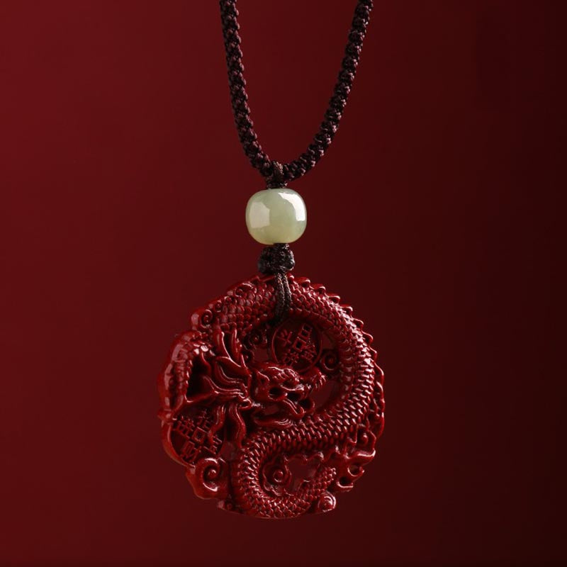 Buddha Stones Anno del Drago Cinabro Naturale Giada Hetian Perlina Moneta di Rame Attrae Ricchezza Forza Collana Pendente