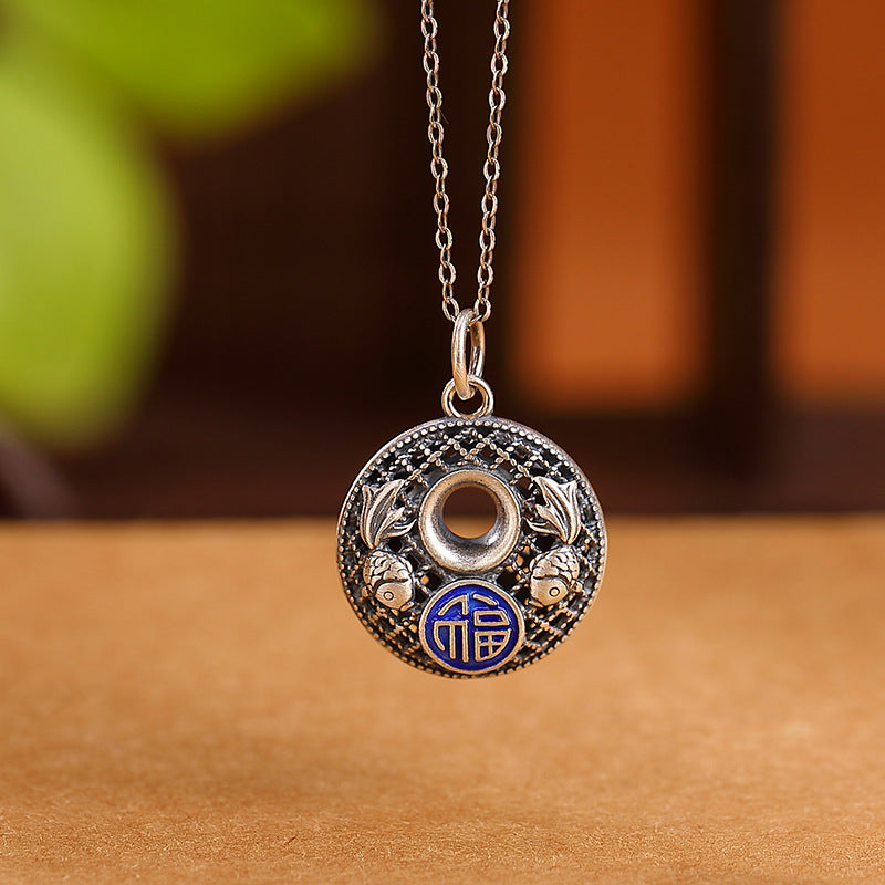 Collana con ciondolo Buddha Stones 999 Sterling Silver Koi Fish Fu Character Lotus Peace Buckle Wealth - Personaggio di Koi Fish Fu - image 1