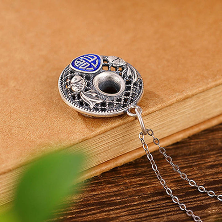 Collana con ciondolo Buddha Stones 999 Sterling Silver Koi Fish Fu Character Lotus Peace Buckle Wealth - image 3