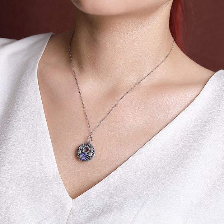 Collana con ciondolo Buddha Stones 999 Sterling Silver Koi Fish Fu Character Lotus Peace Buckle Wealth - image 4