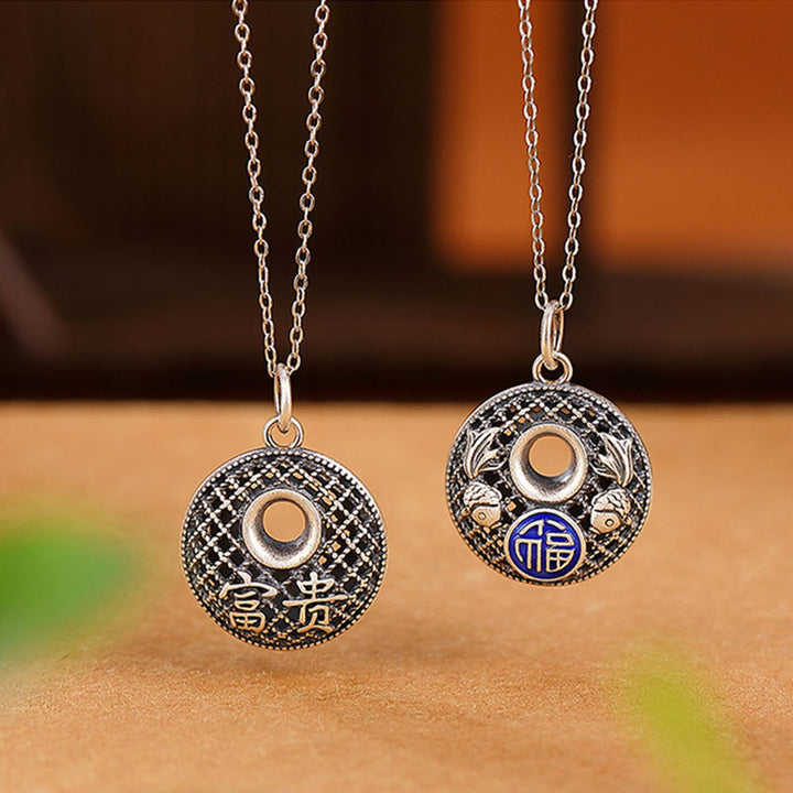 Collana con ciondolo Buddha Stones 999 Sterling Silver Koi Fish Fu Character Lotus Peace Buckle Wealth - image 9