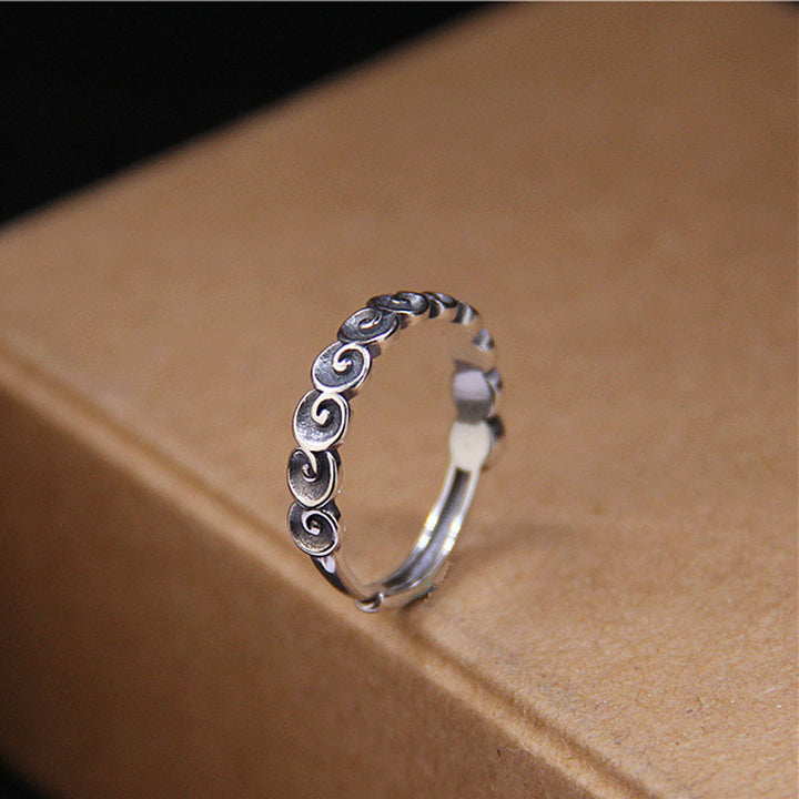 Anello inciso con nuvole di buon auspicio in argento sterling 925 Buddha Stones - image 3