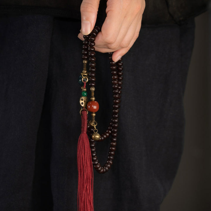 Buddha Stones 108 Mala Beads Natural Tibet Purple Bodhi Seed Braccialetto di Auspicio