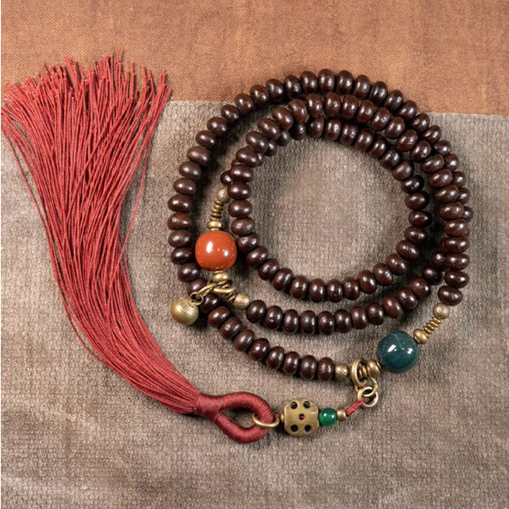 Buddha Stones 108 Mala Beads Natural Tibet Purple Bodhi Seed Braccialetto di Auspicio