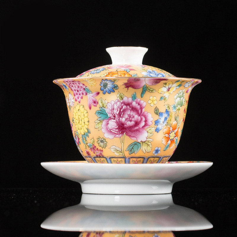 Buddha Stones Peony Flowers Ceramic Gaiwan Sancai Tazza da tè Kung Fu Tazza da tè e piattino con coperchio