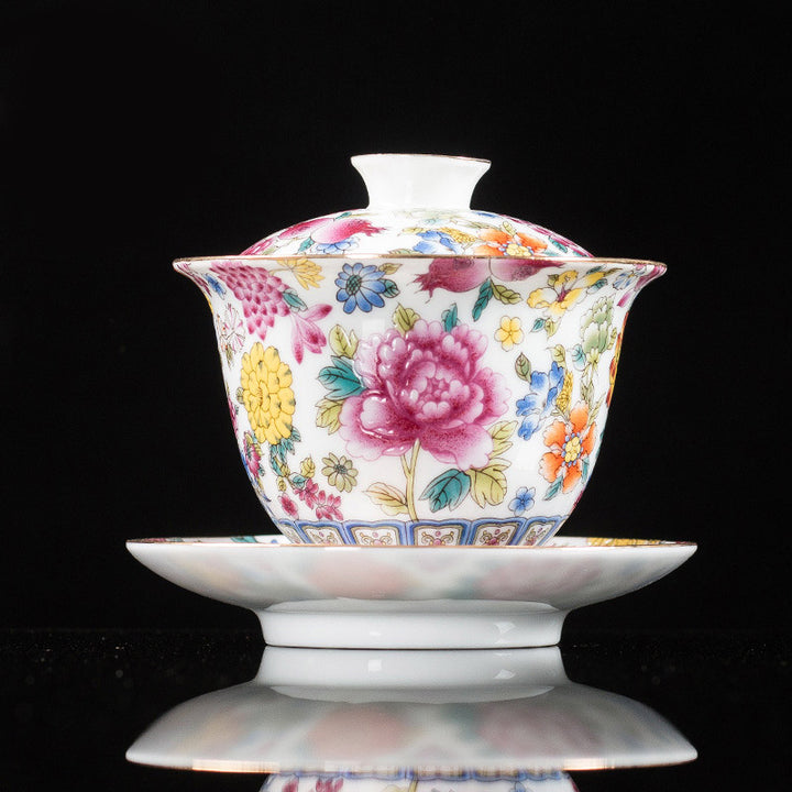 Buddha Stones Peony Flowers Ceramic Gaiwan Sancai Tazza da tè Kung Fu Tazza da tè e piattino con coperchio