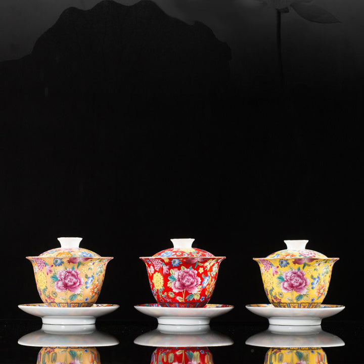 Buddha Stones Peony Flowers Ceramic Gaiwan Sancai Tazza da tè Kung Fu Tazza da tè e piattino con coperchio