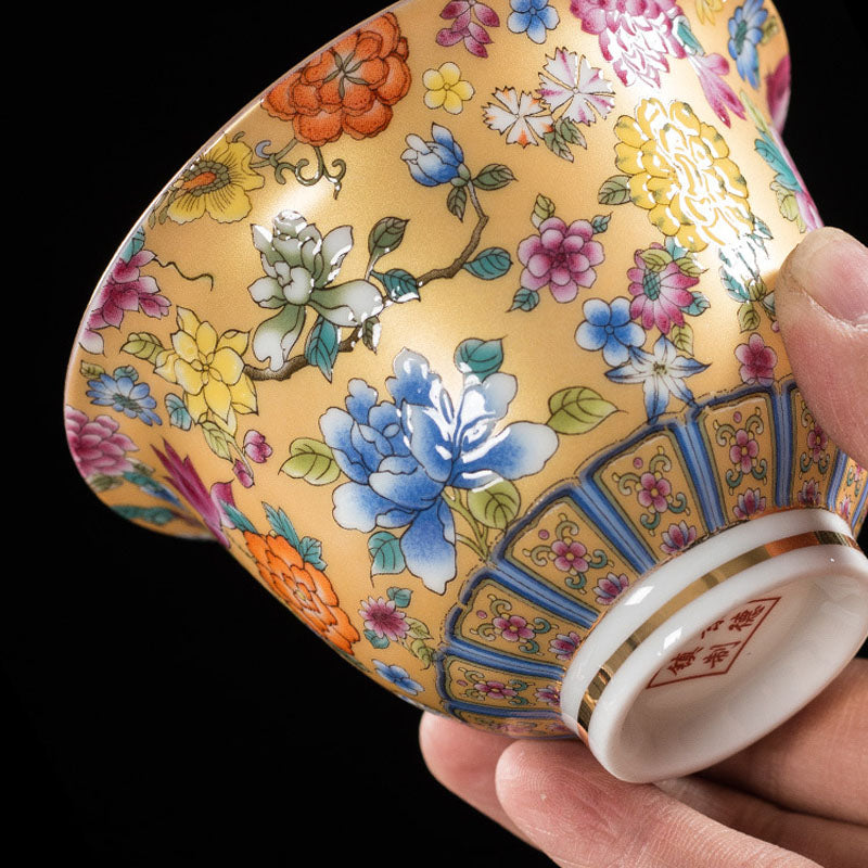 Buddha Stones Peony Flowers Ceramic Gaiwan Sancai Tazza da tè Kung Fu Tazza da tè e piattino con coperchio