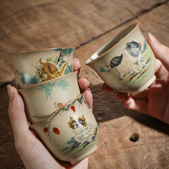 Buddha Stones 12 Zodiaco cinese Tazza da tè in ceramica Tazza da tè Kung Fu 130ml