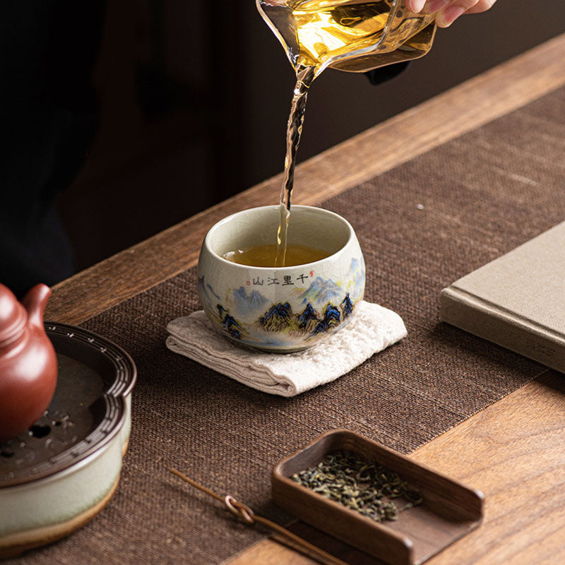 Buddha Stones Un panorama di fiumi e montagne Tazza da tè in ceramica Tazza da tè Kung Fu 150 ml