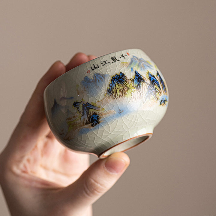 Buddha Stones Un panorama di fiumi e montagne Tazza da tè in ceramica Tazza da tè Kung Fu 150 ml