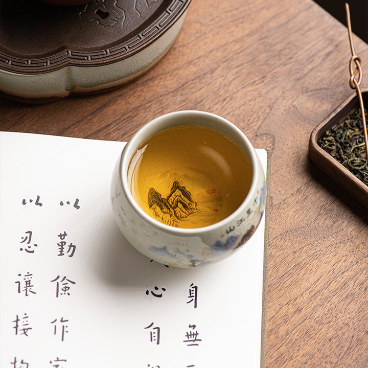 Buddha Stones Un panorama di fiumi e montagne Tazza da tè in ceramica Tazza da tè Kung Fu 150 ml
